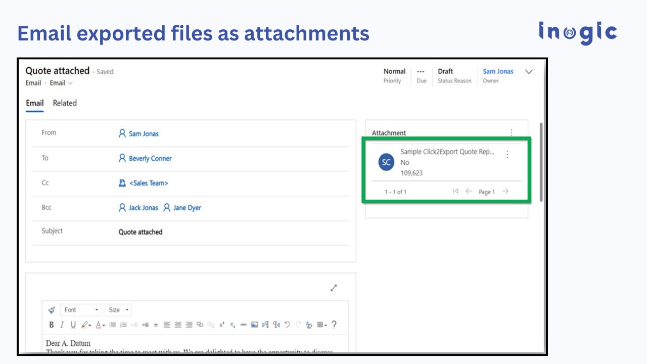 Snapshot 4 of Export and Attach Dynamics 365 CRM Reports/Documents Templates to Email - Click2Export