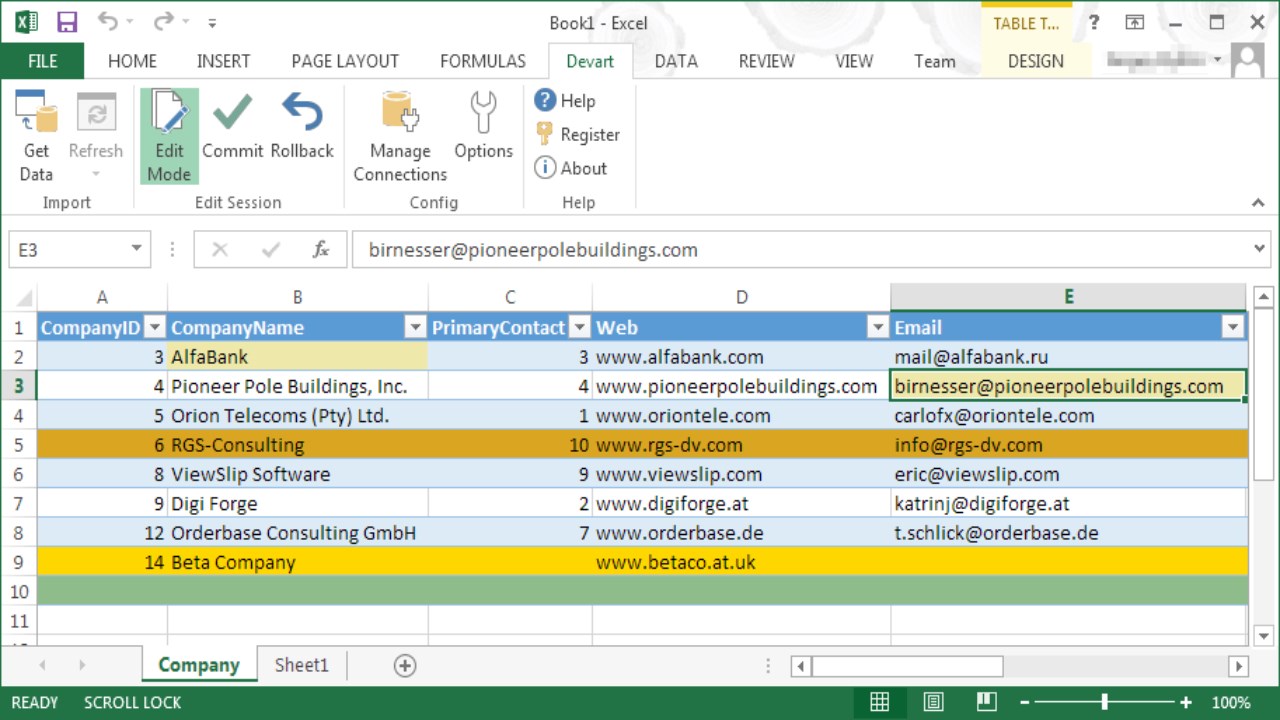 Snapshot 1 of Devart Connector for PostgreSQL from Excel