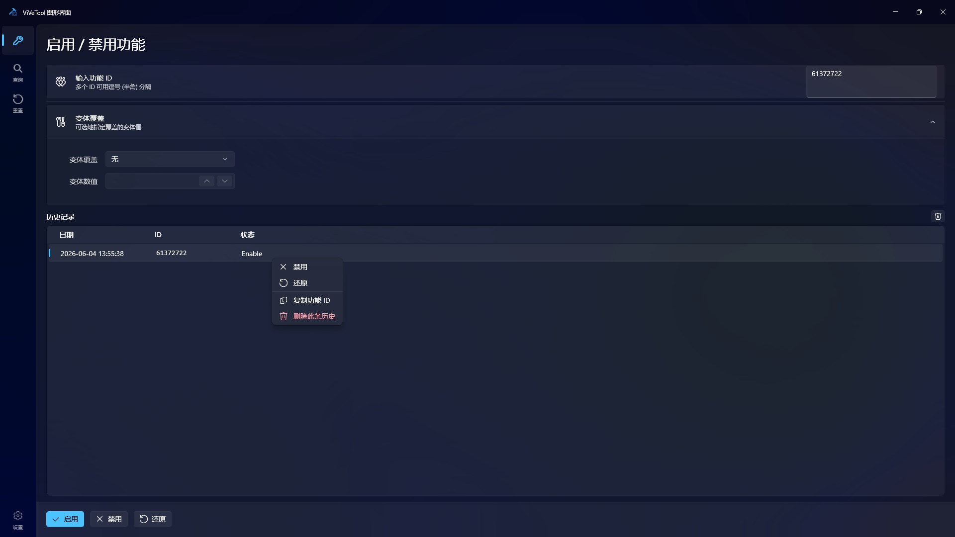 Xiyi ViVeTool GUI screenshot