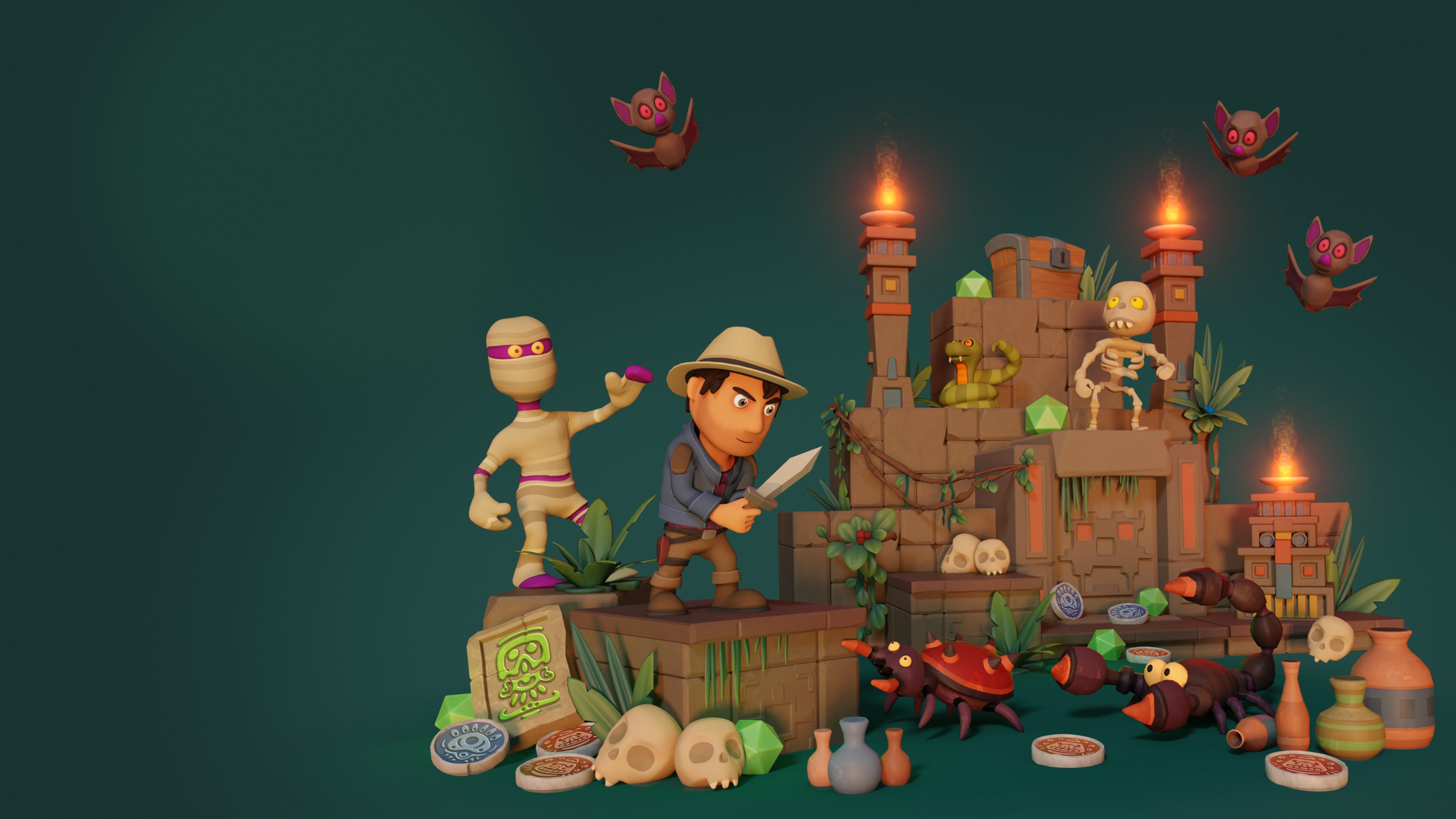 Pyramid Quest 2 遊戲主視覺圖，展示了金字塔與探險家面對挑戰的場景。