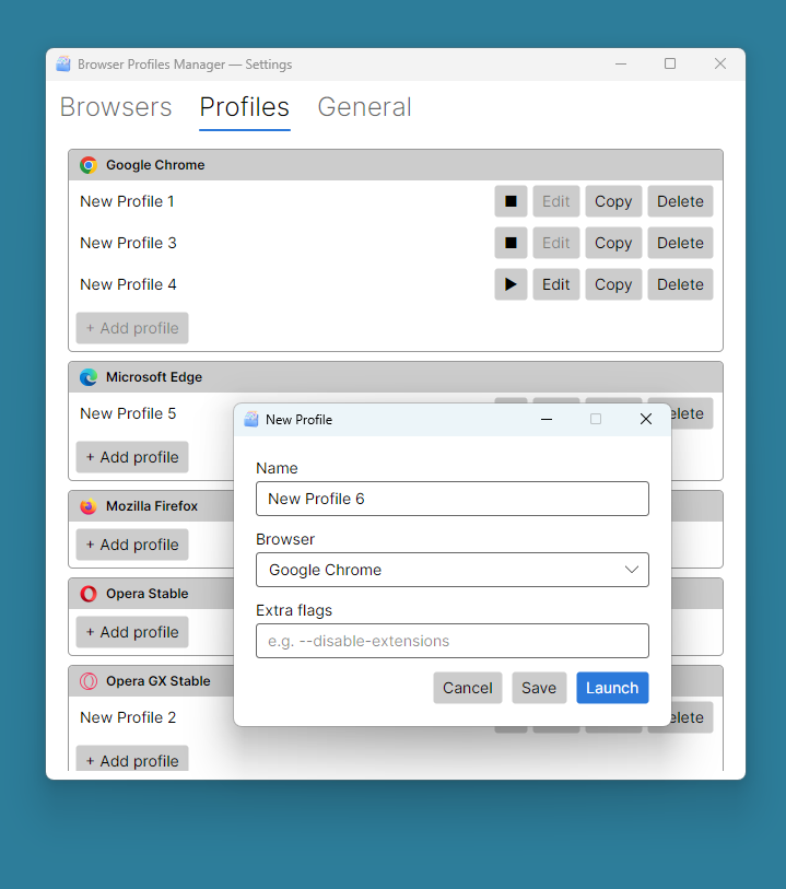 Browser Profile Manager screenshot