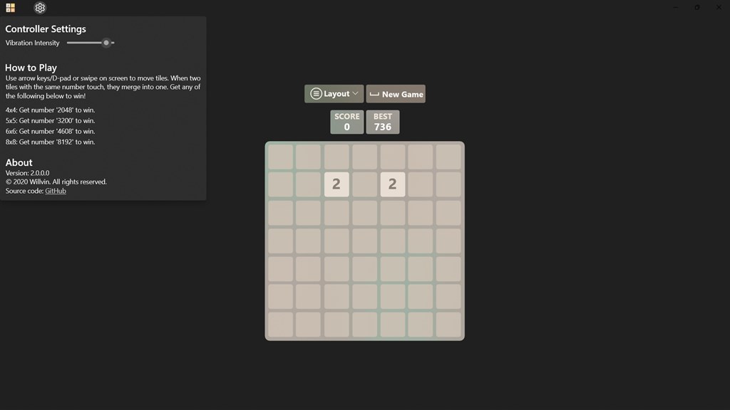 2048 Multi - 8x8, 6x6, 4x4 tiles in one app!