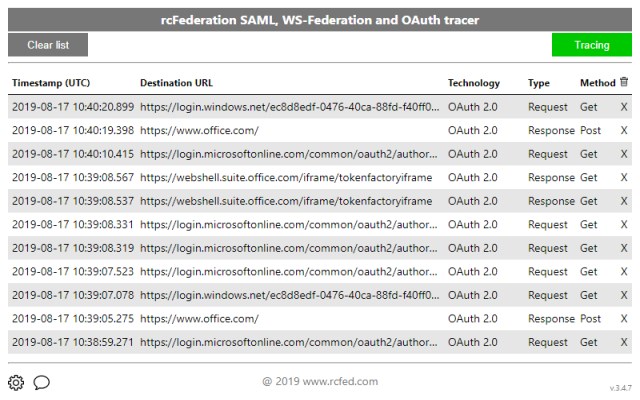 SAML, WS-Federation and OAuth 2.0 tracer