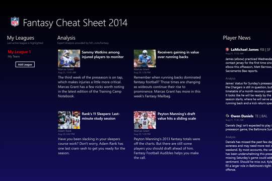 NFL Fantasy Football Cheat Sheet & Draft Kit 2014 screenshot 1