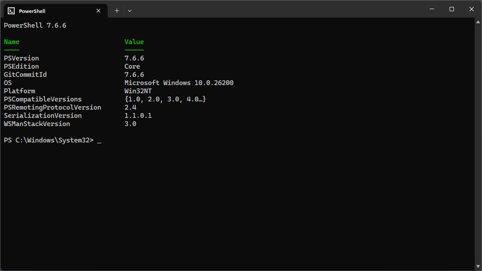 PowerShell (Windows) Od: Microsoft Corporation
