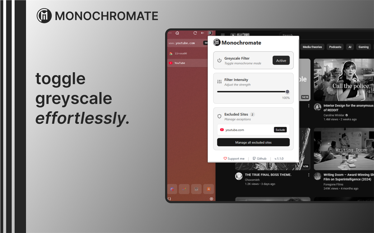 Monochromate - The Best Greyscale Extension