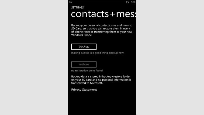 get contacts message backup microsoft store