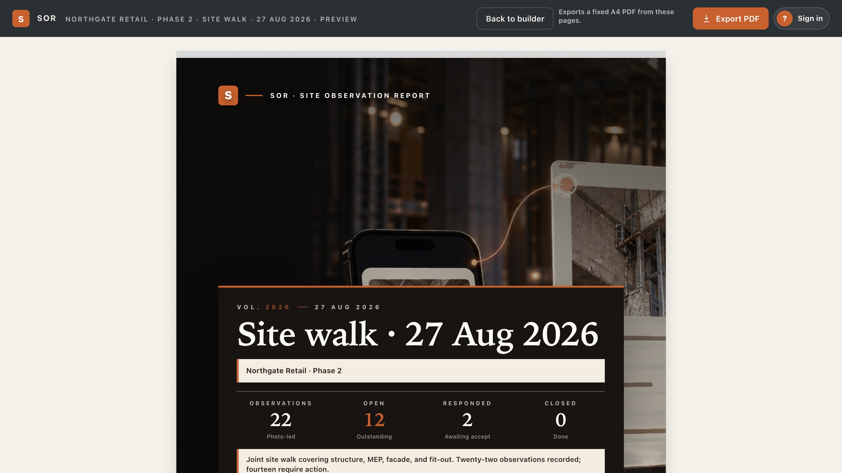 SOR: Site Inspection Report screenshot