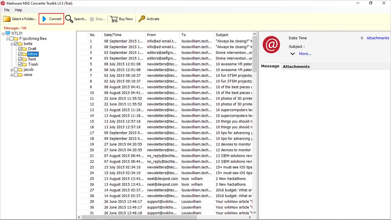 Snapshot 4 of MailsWare for MSG to Gmail Import Tool