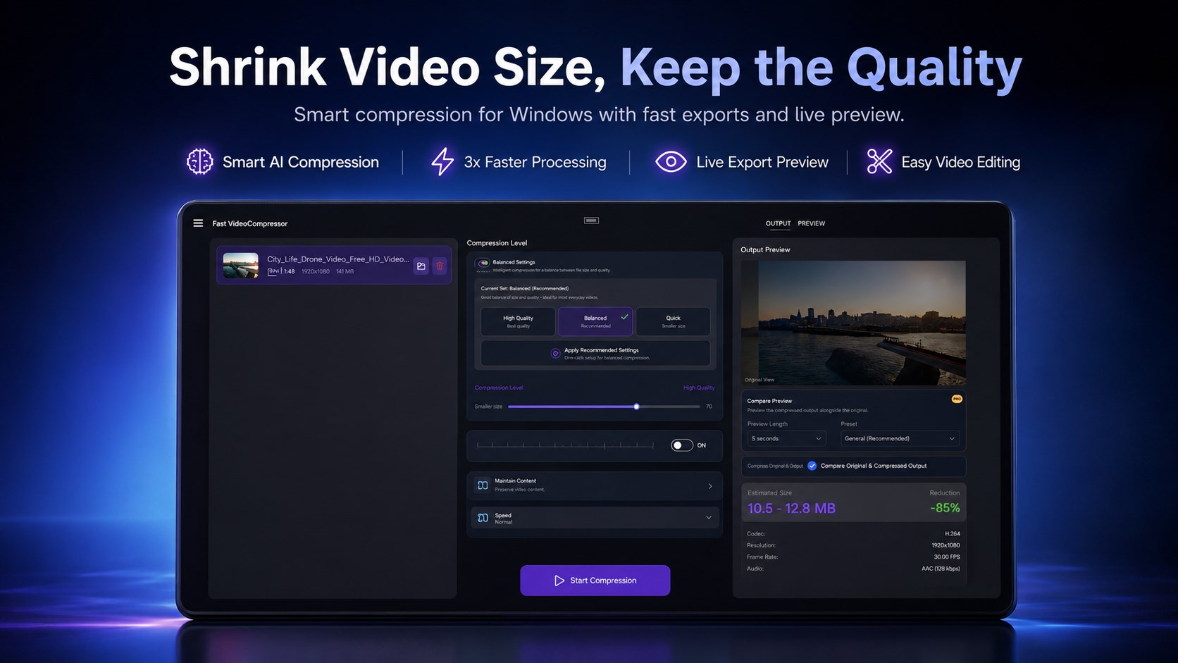 Fast Video Compressor - Resize, Batch Convert & Shrink Video screenshot