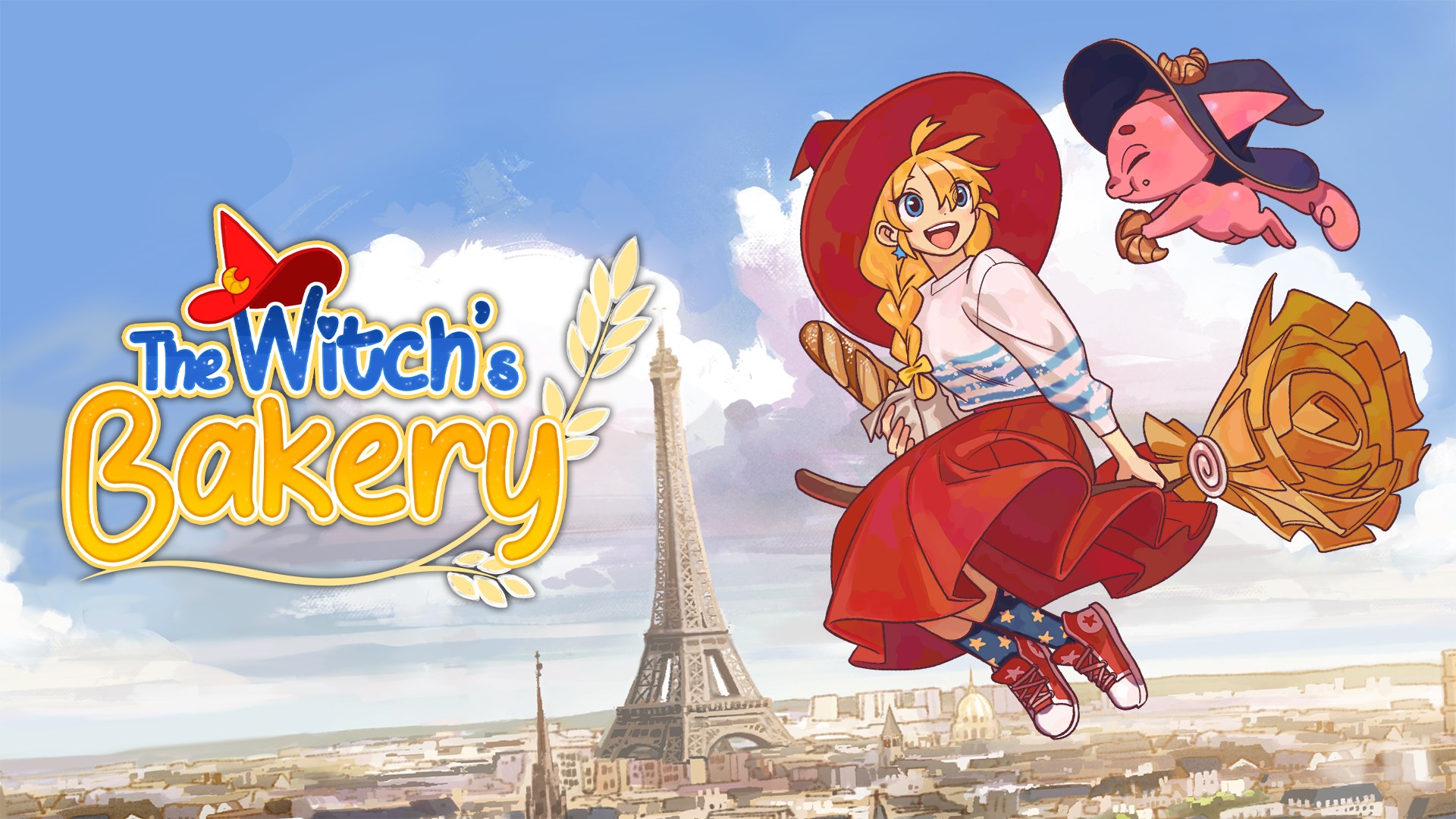 Image depiction Lunne and Orio Infront of the Eifel tower with the words "The Witch's Bakery"