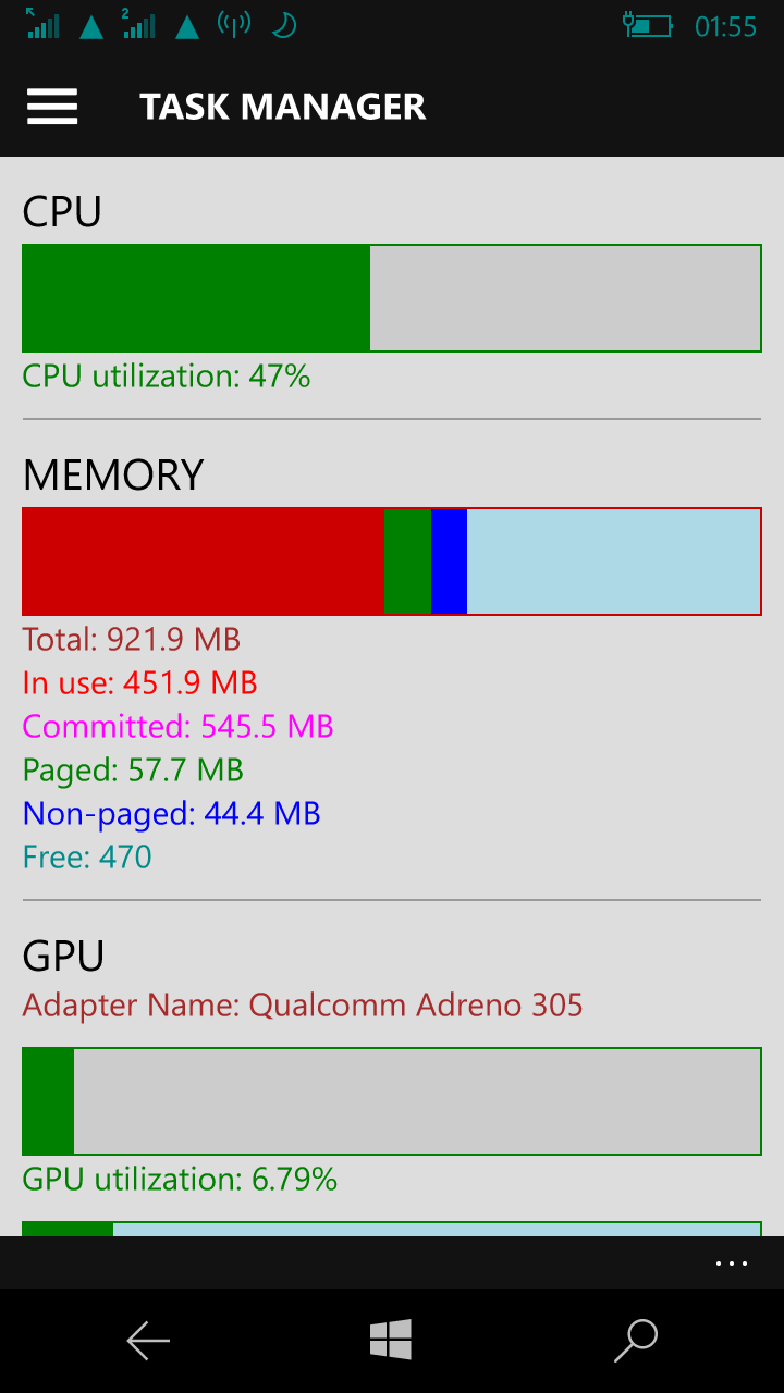 Screenshot: Performance Info
