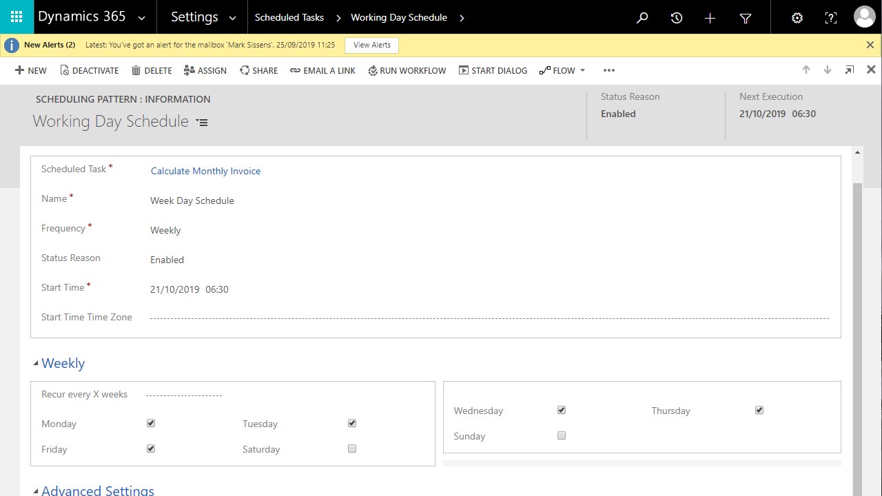 Snapshot 2 of Automated Task Scheduler for D365