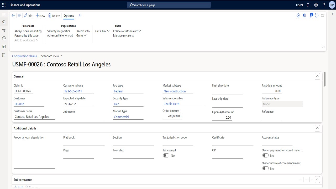 Snapshot 2 of Vyas Construction Claims for Dynamics 365