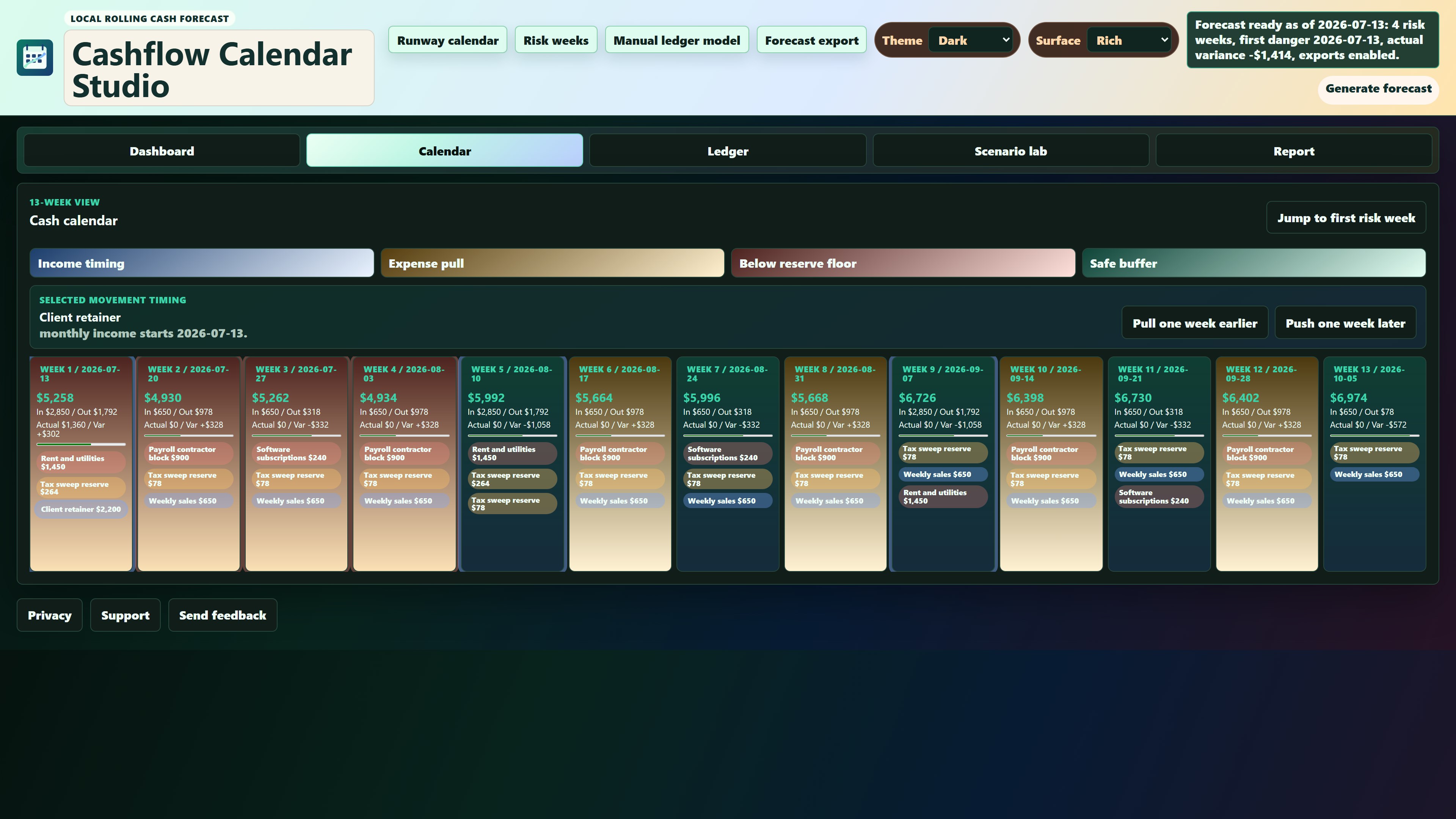 Cashflow Calendar Studio screenshot