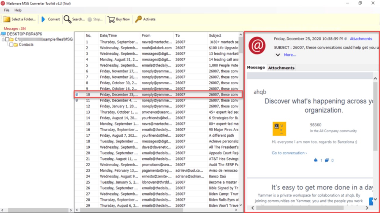 Snapshot 4 of MailsWare for MSG Viewer Tool