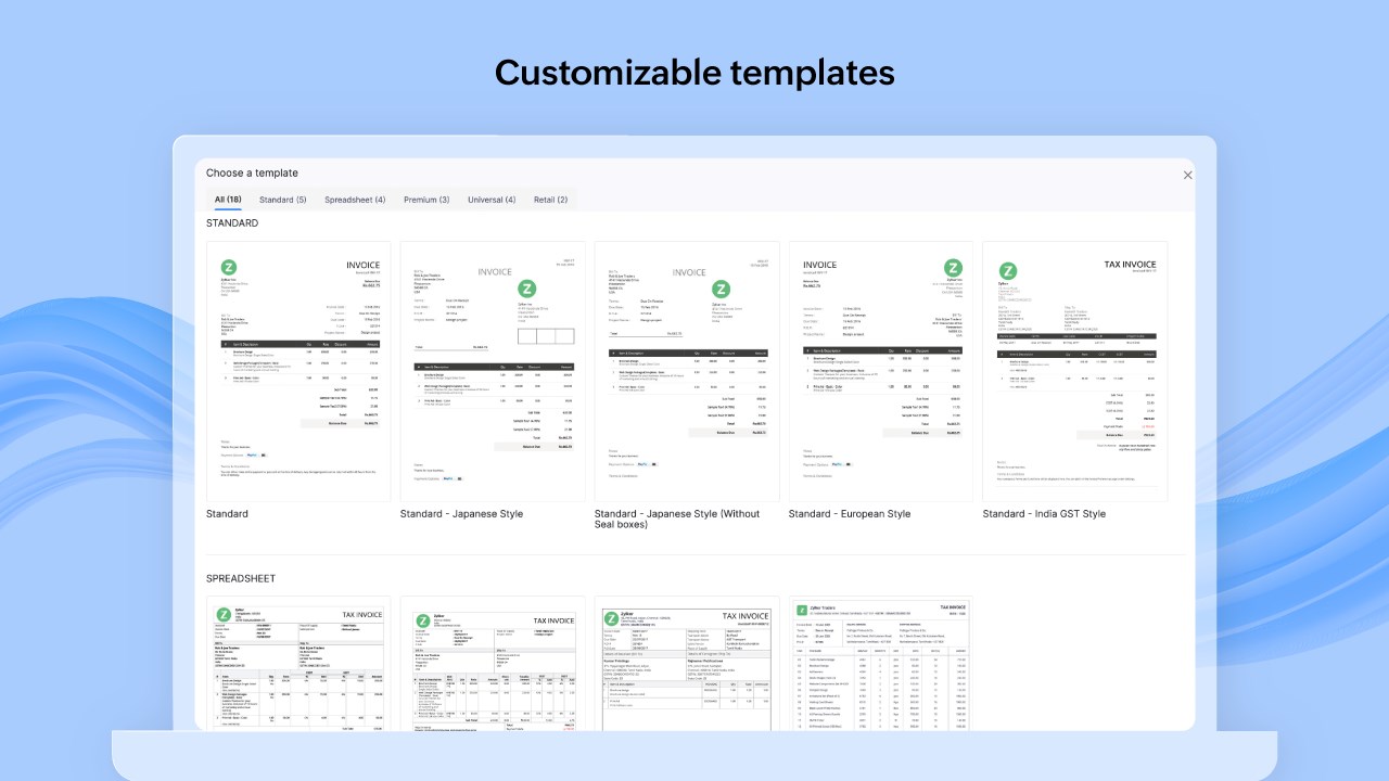 Snapshot 1 of Zoho Invoice