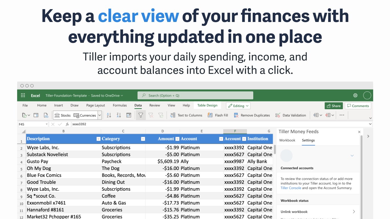 Tiller For Microsoft Excel