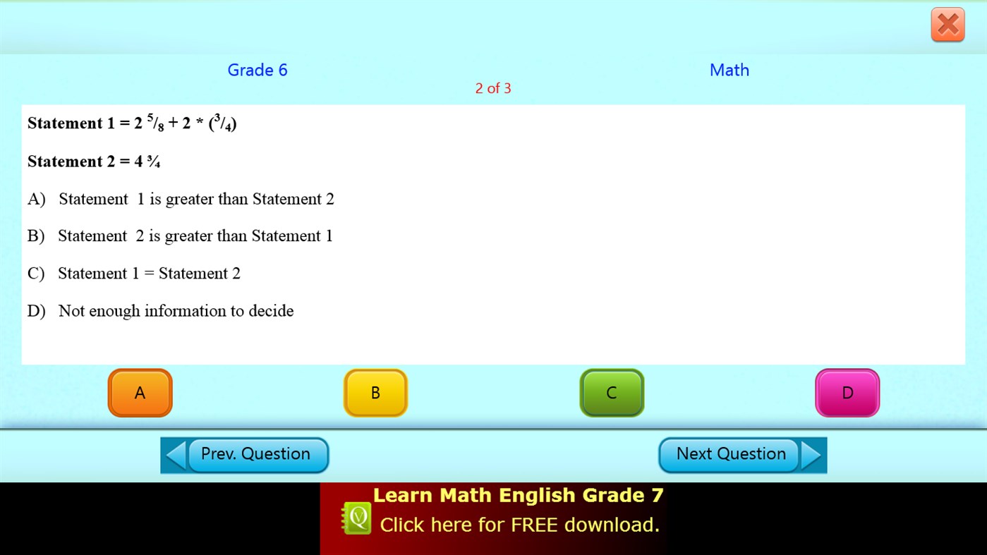 #5. QVprep Lite Math English Grade 6 (Windows) 由: PJP Consulting LLC