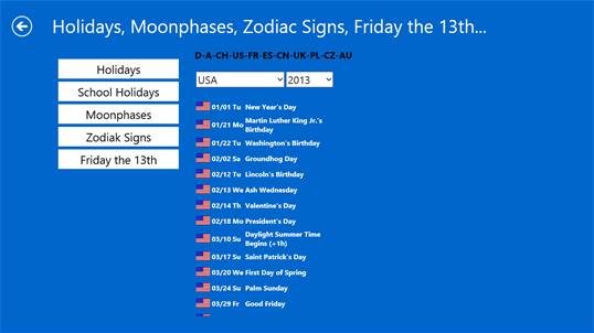 Holidays, Moonphases, Zodiak Signs, Friday the 13th... screenshot 2