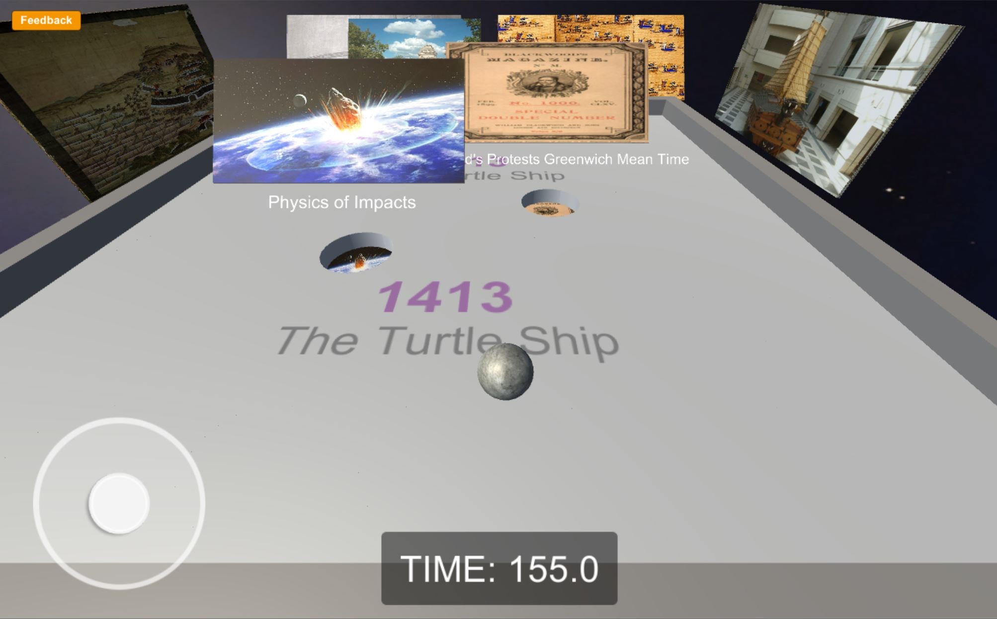 Travel forwards in time. Roll the ball to the event after the platform event.