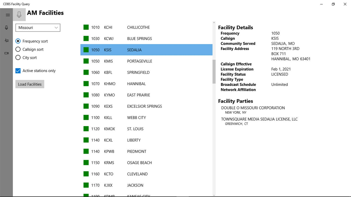 #1. CDBS Facility Query (Windows) Av: Comprehensive Custom Software, LLC
