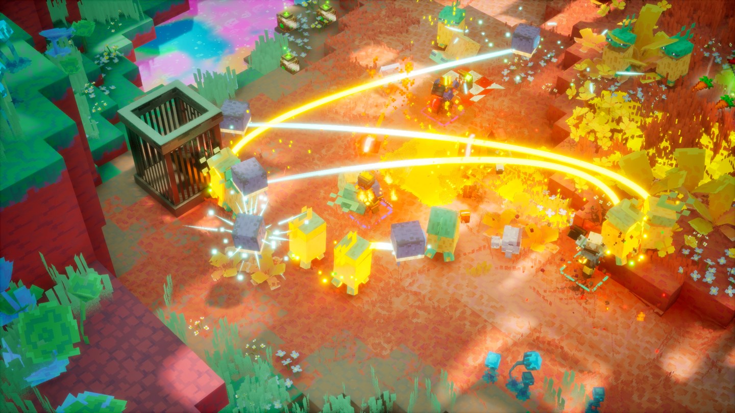 A four-player party fighting hostile mobs in the Sift