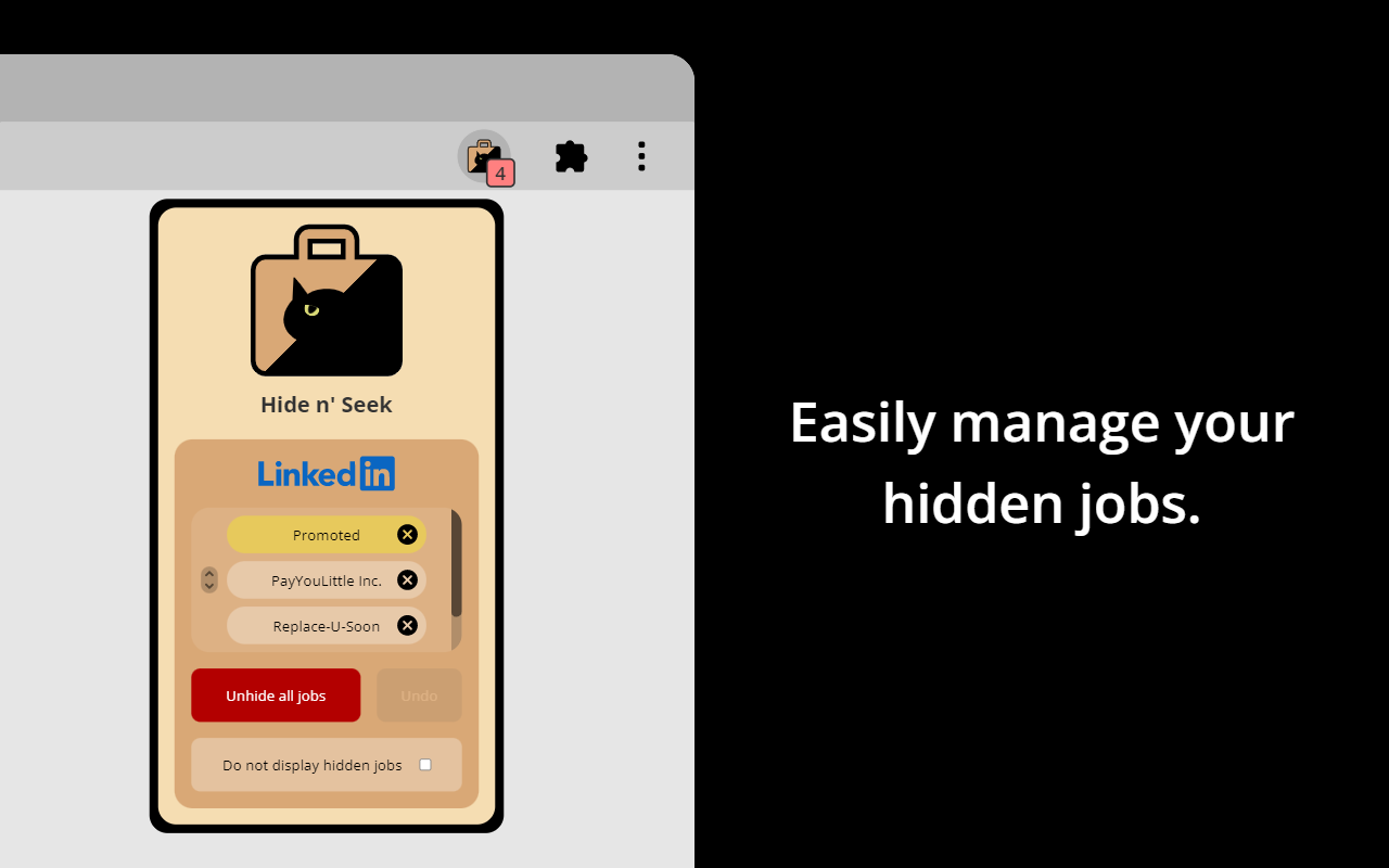 Hide n' Seek: Hide Promoted Jobs & Companies