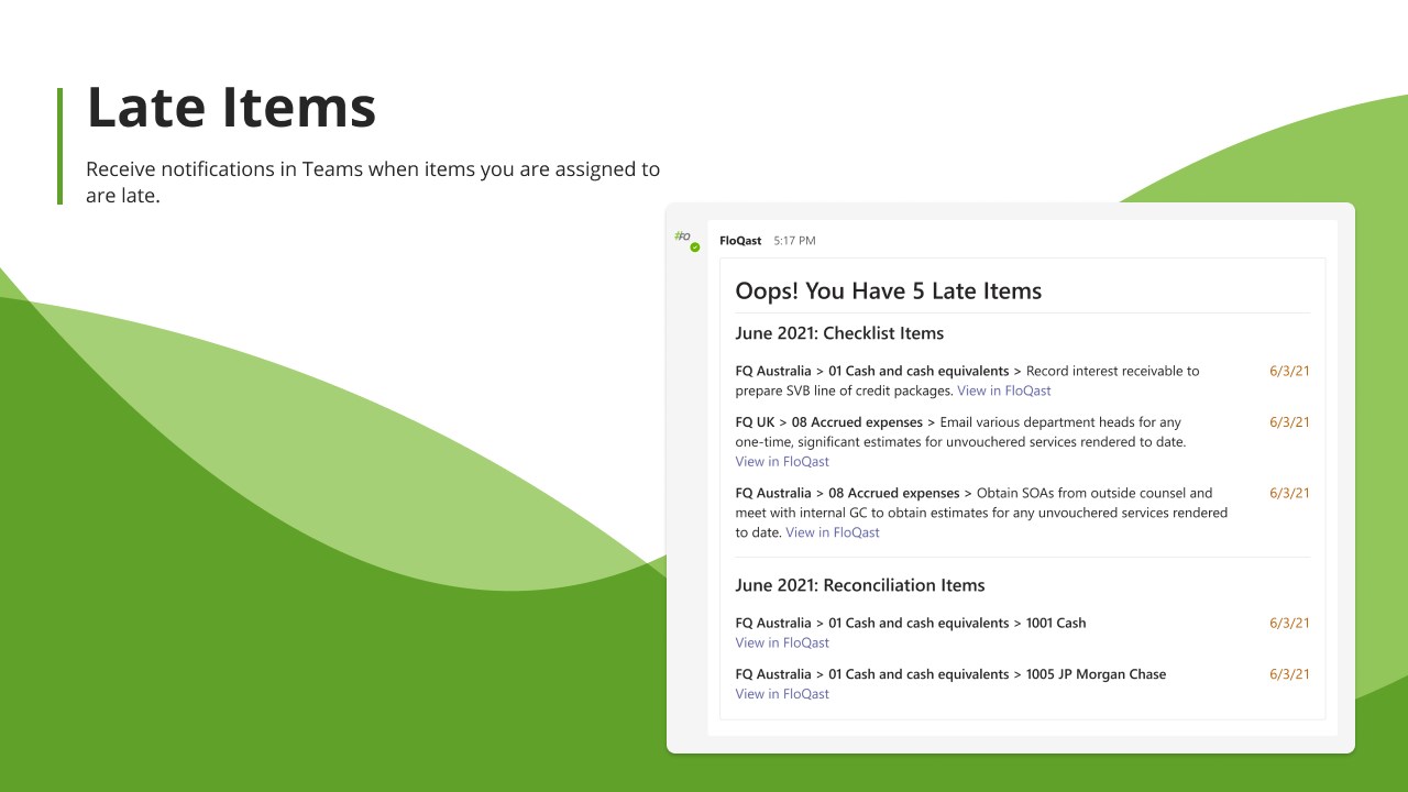 Snapshot 1 of Integration with Microsoft Teams by FloQast