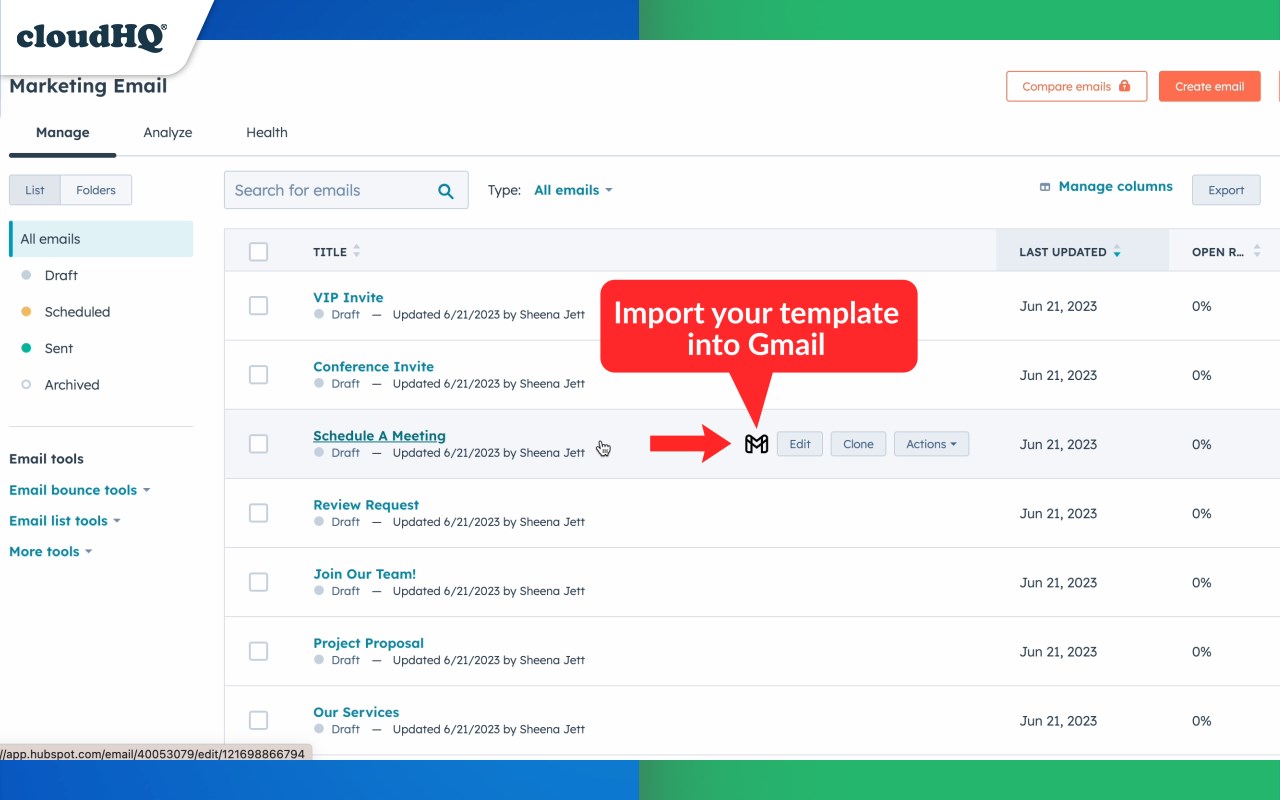 HubSpot Templates in Gmail by cloudHQ