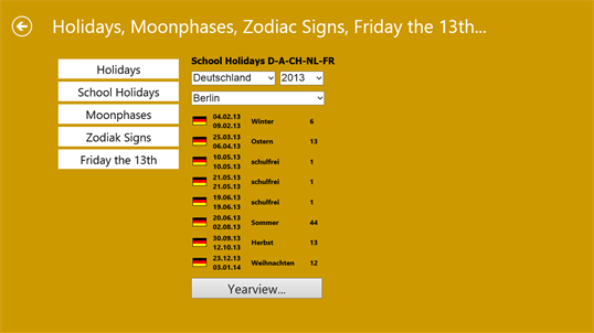 Holidays, Moonphases, Zodiak Signs, Friday the 13th... screenshot 3