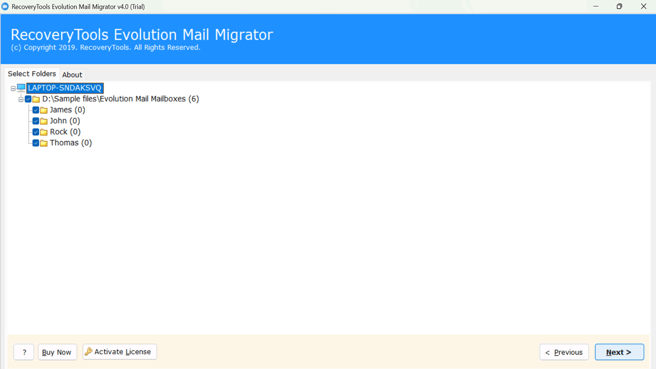 Snapshot 4 of RecoveryTools Evolution Mail Migrator