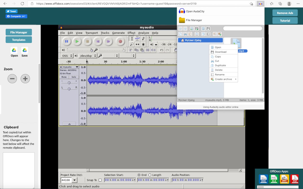 Audio editor online Audacity