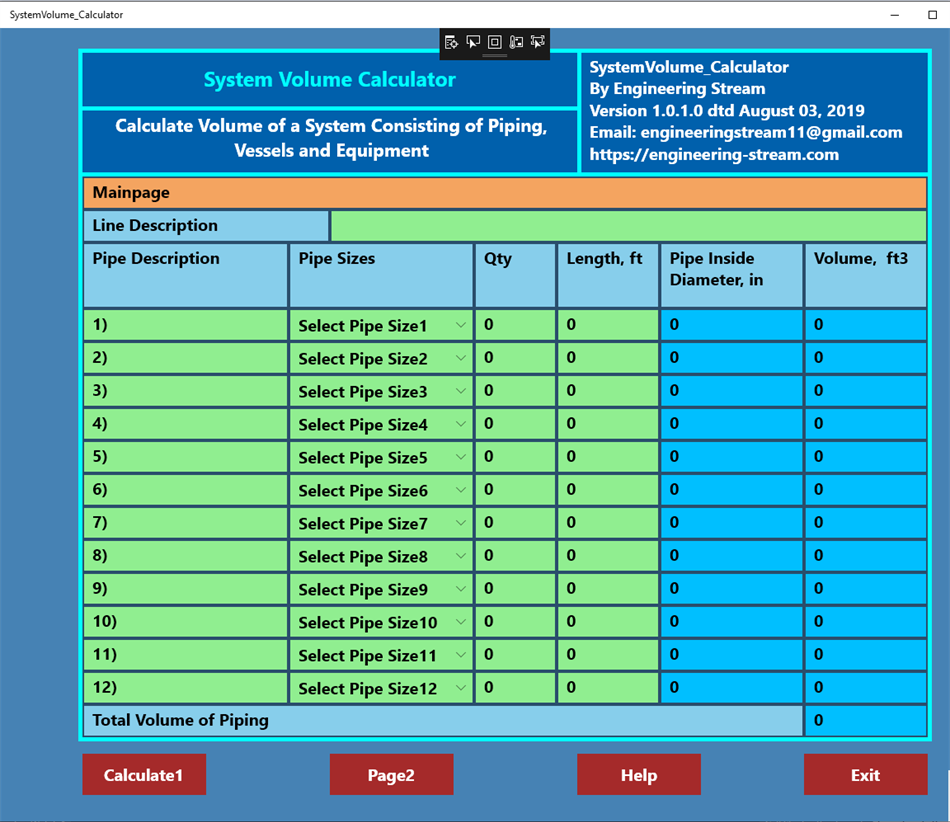 System Volume Calculator (Windows) 由: Engineering-Stream