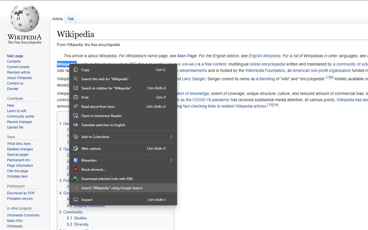 Google Search Context Menu