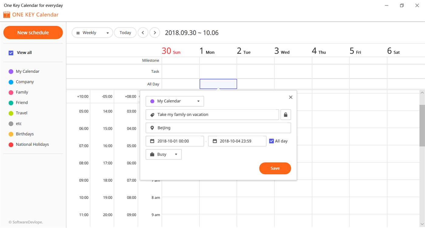 #3. One Key Calendar (Windows) 来自: SoftwareDevlope