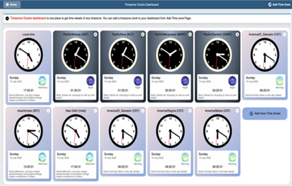 Timezone Clocks Dashboard