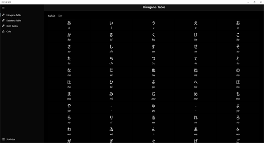 XYZ Hiragana Katakana Table screenshot 1