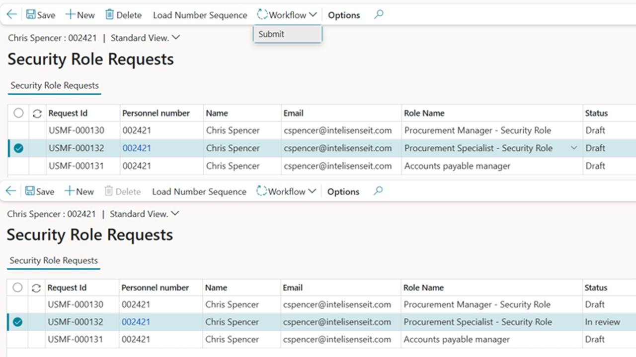 Snapshot 2 of Security Role IIT AccessFlow for D365
