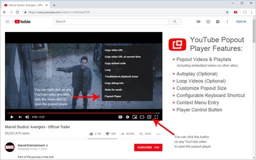 YouTube Popout Player: Custom Floating Video Player