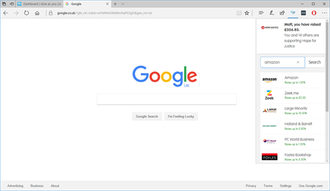 Give as you Live Donation Reminder Screenshot