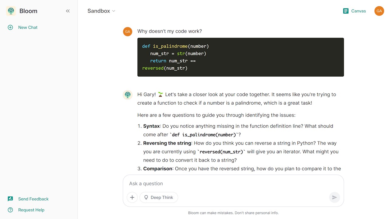 Snapshot 1 of Bloom AI Tutor