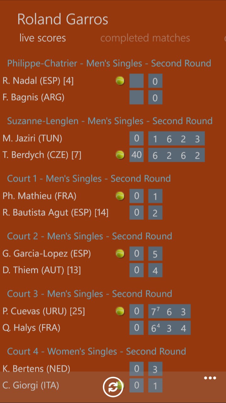 Roland Garros Live Scores for Windows 10 Mobile