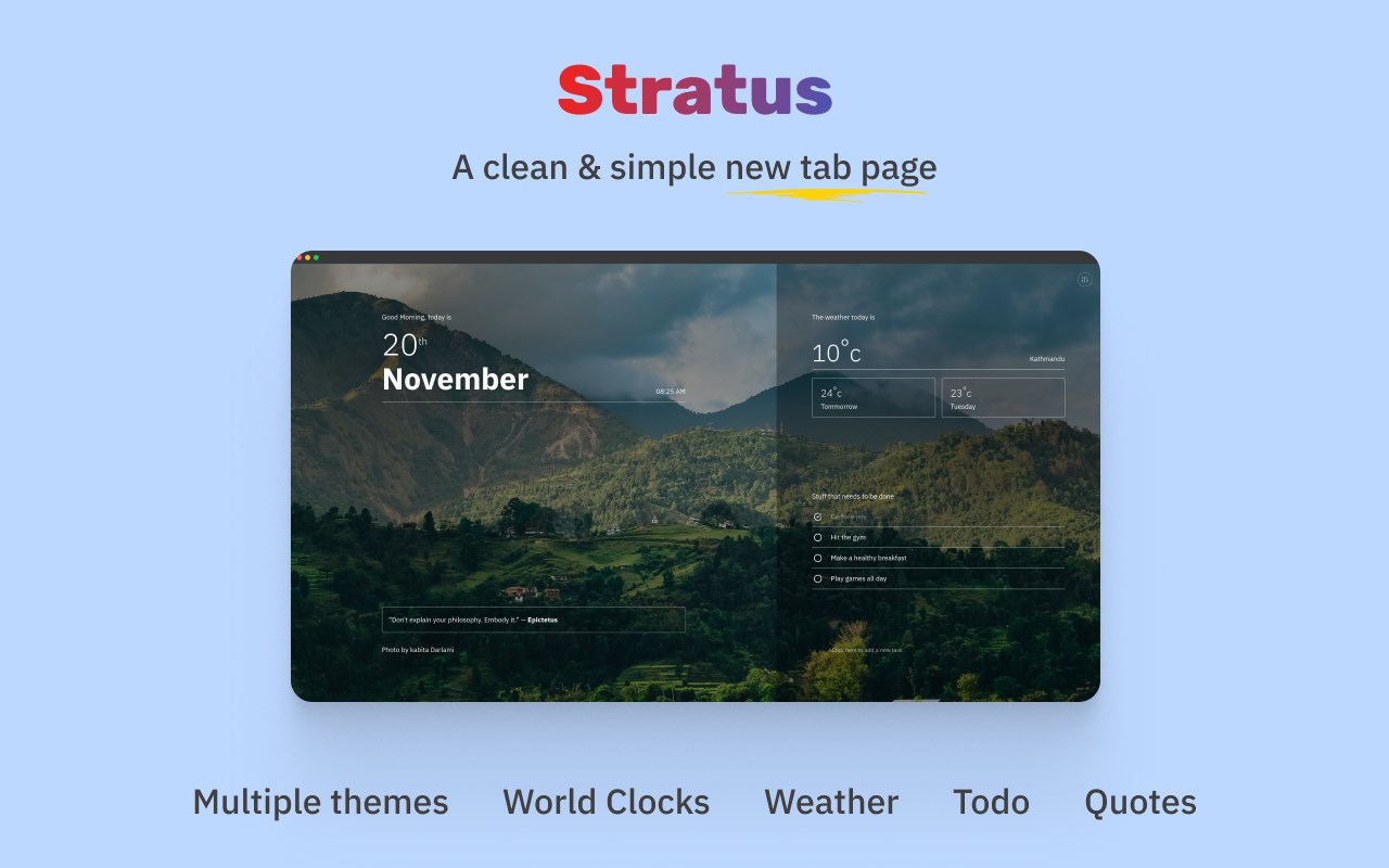 Stratus - New Tab page
