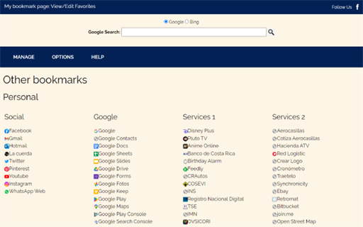 My bookmark page: View/Edit Favorites - Complemento de edge