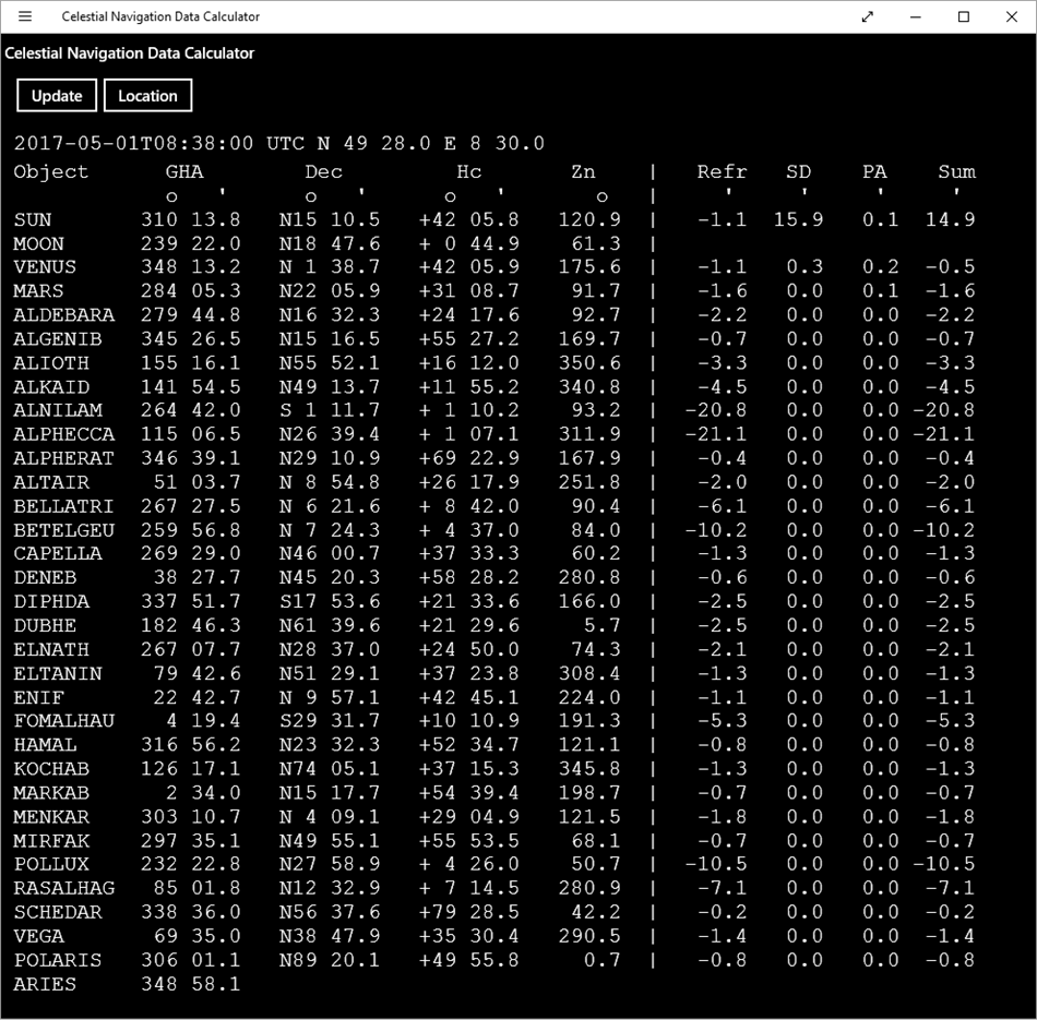 Celestial Navigation Data Calculator (Windows) Podle: deepcomputing.de