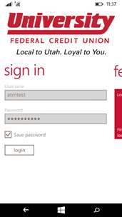 University Federal Credit Union Mobile Banking screenshot 1