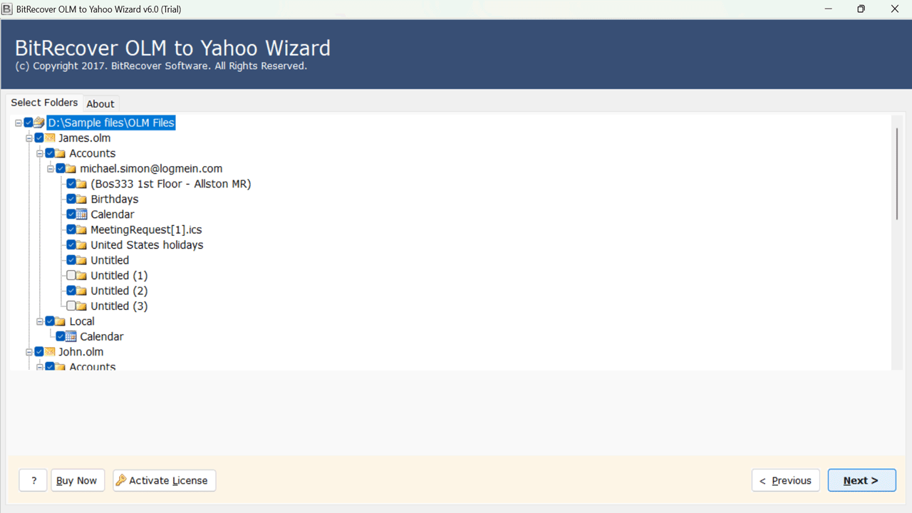 Snapshot 4 of BitRecover for OLM to Yahoo Converter
