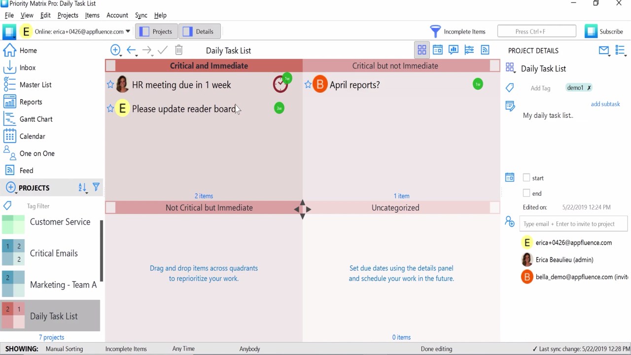 Snapshot 1 of Priority Matrix