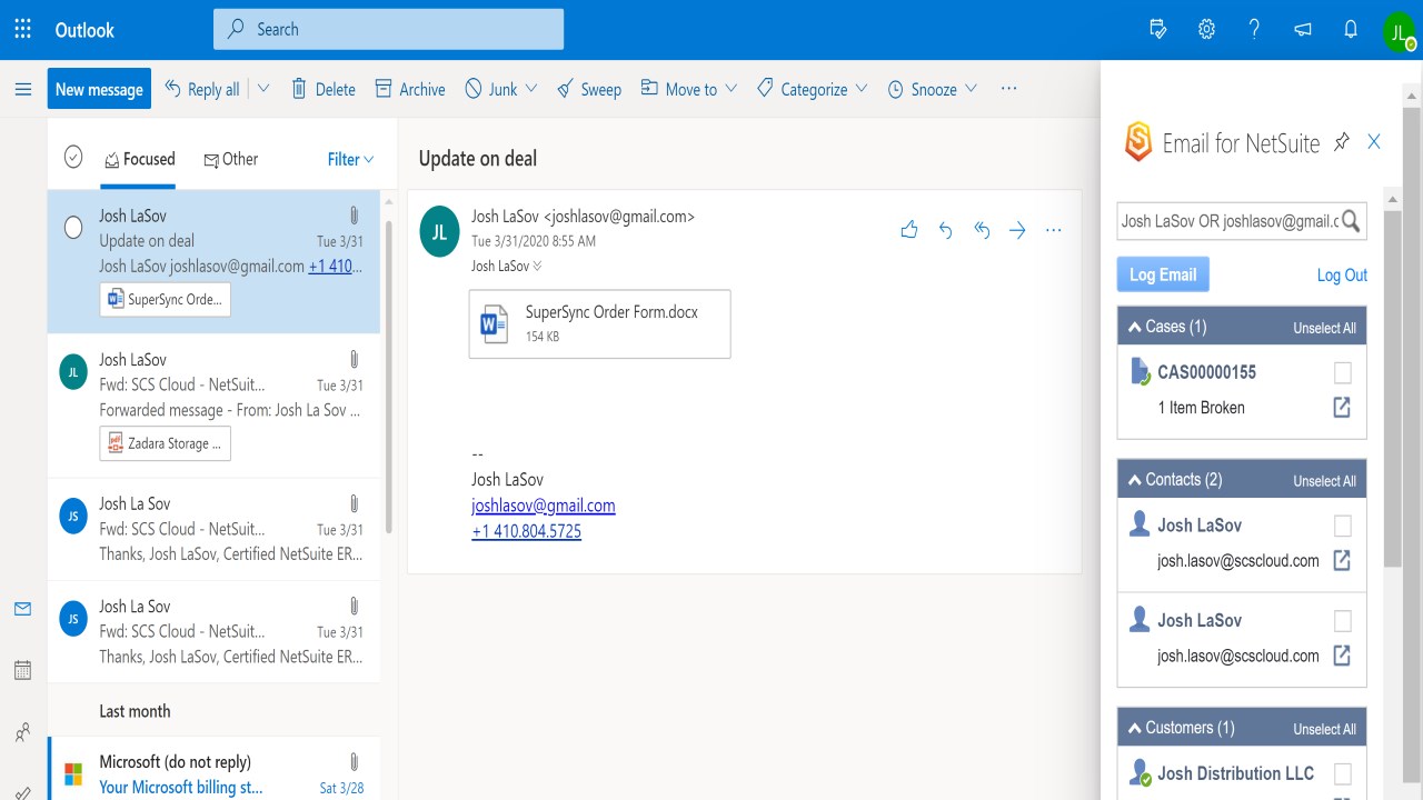 Snapshot 1 of NetSuite Outlook Integration (SuiteApp Certified)